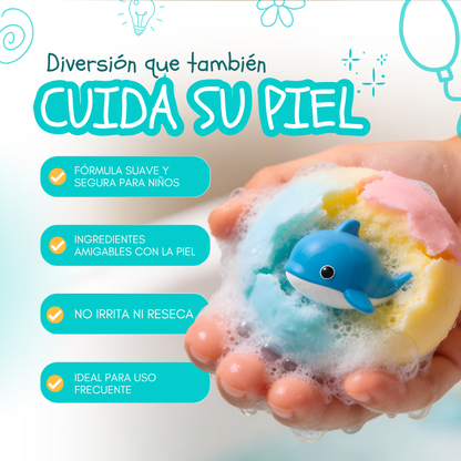 Bombas de baño para niños con juguetes en su interior