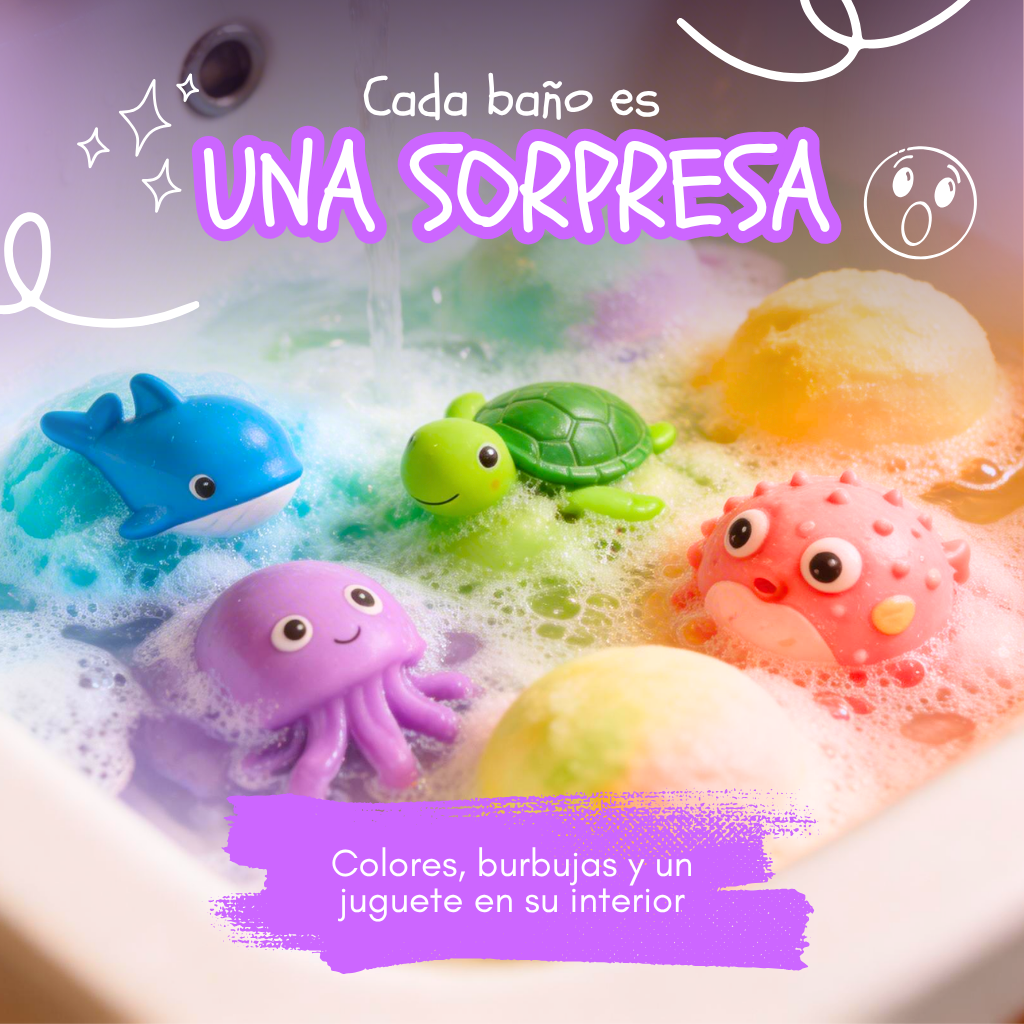 Bombas de baño para niños con juguetes en su interior