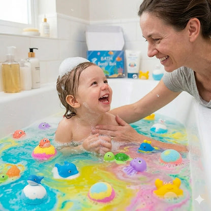 Bombas de baño para niños con juguetes en su interior